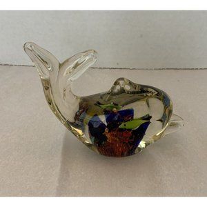 Art Glass Whale paperweight with underwater scene and fish